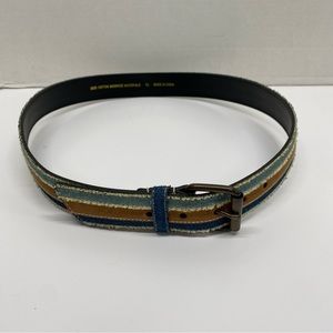 Vintage Belt Denim & Faux Leather Size XL Frayed Boho Casual Blue Brown Trendy